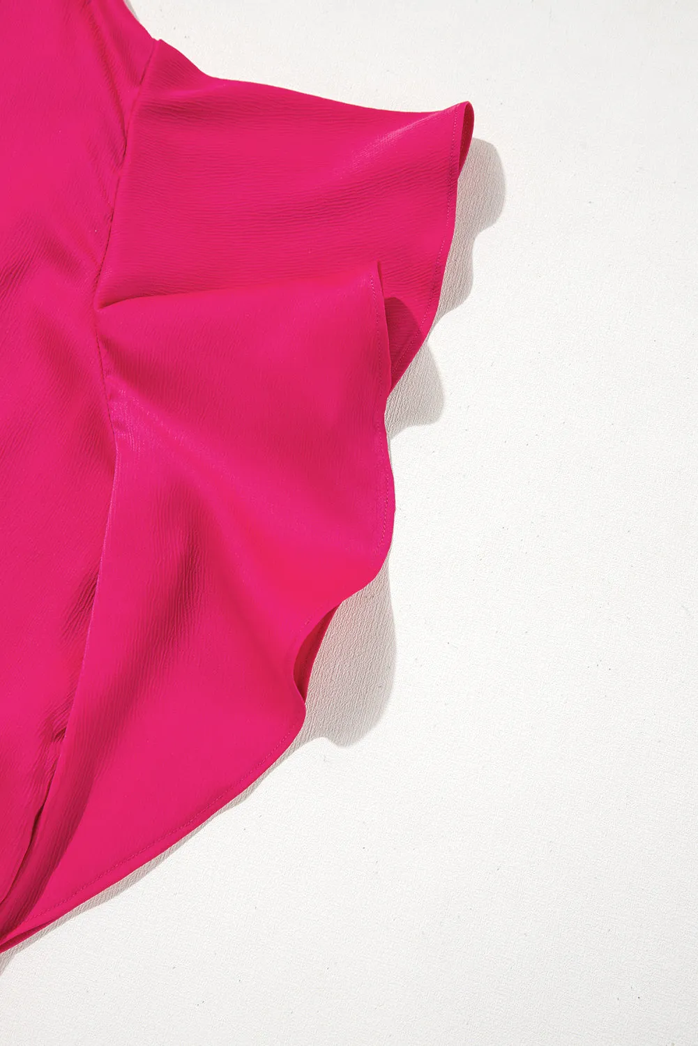 2025 Strawberry Pink Asymmetric Shoulder Ruffle Sleeveless Blouse