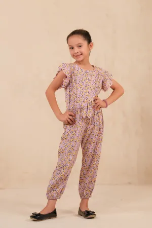 Allover Floral Print Jumpsuit - Pruple