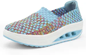 AngryMonkey Women Mesh Woven Breathable Slip On Orthopedic Walking Shoes,Arch Support Air Cushion Platform Sneakers Nursing Shoes Rocker Shoes