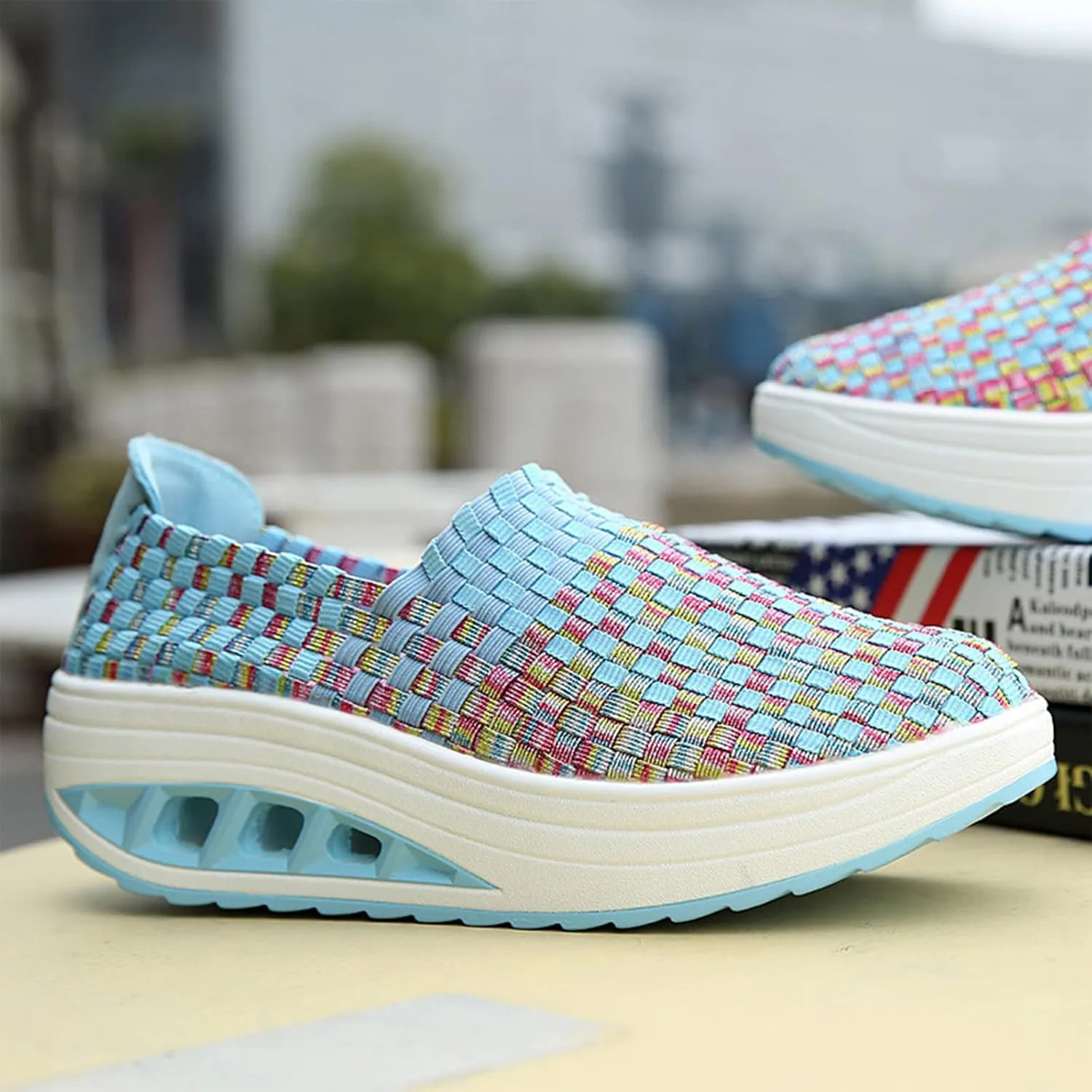 AngryMonkey Women Mesh Woven Breathable Slip On Orthopedic Walking Shoes,Arch Support Air Cushion Platform Sneakers Nursing Shoes Rocker Shoes