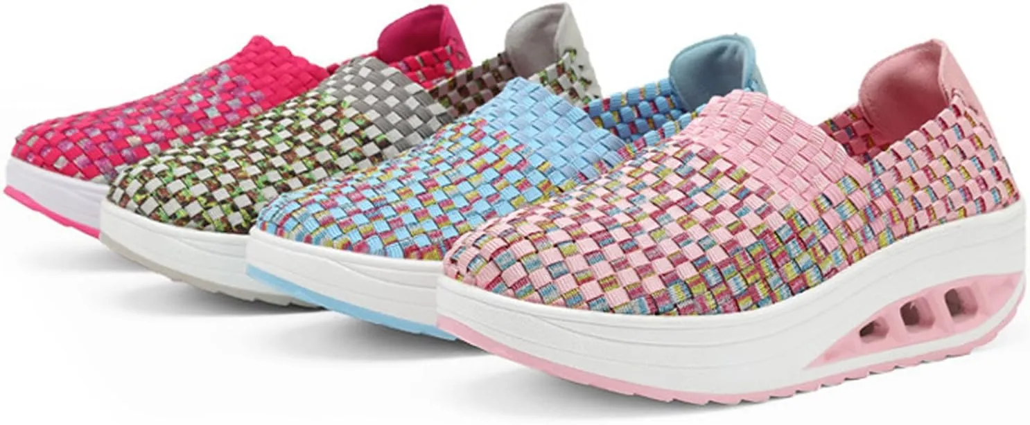 AngryMonkey Women Mesh Woven Breathable Slip On Orthopedic Walking Shoes,Arch Support Air Cushion Platform Sneakers Nursing Shoes Rocker Shoes