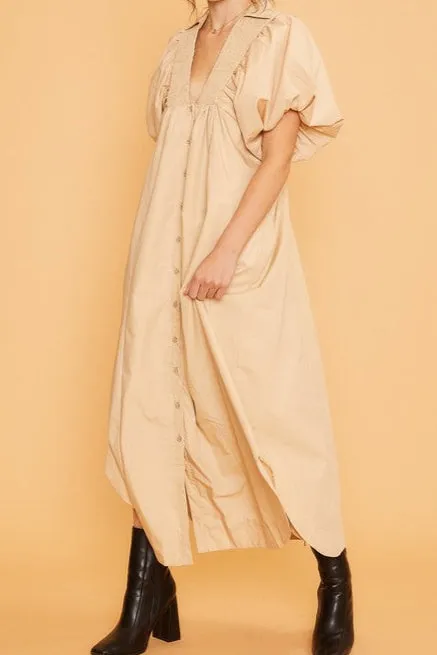 Annie Wear Smocked Puff Sleeve Midi Dress