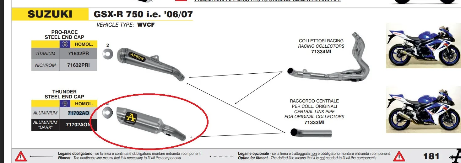 Arrow Suzuki Gsx-R 600/ 750 06-07  Aluminium Homologated Exhaust For Stock And Arrow Collectors 71702ao