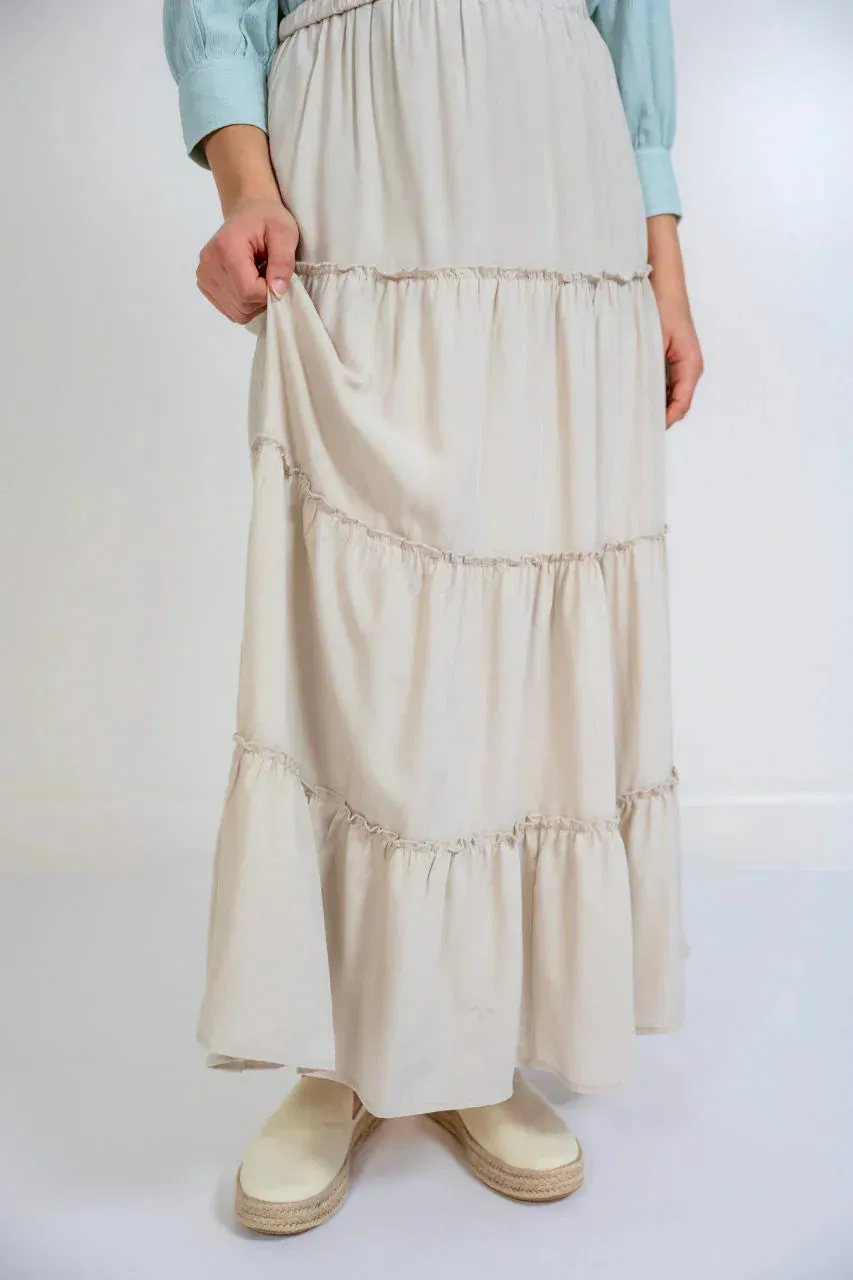 Audrey Maxi Tiered Skirt in Stone