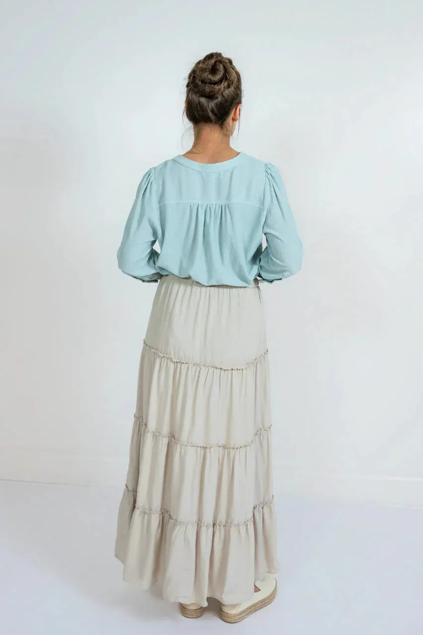 Audrey Maxi Tiered Skirt in Stone