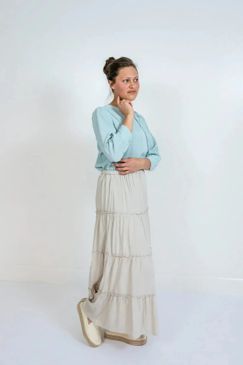 Audrey Maxi Tiered Skirt in Stone