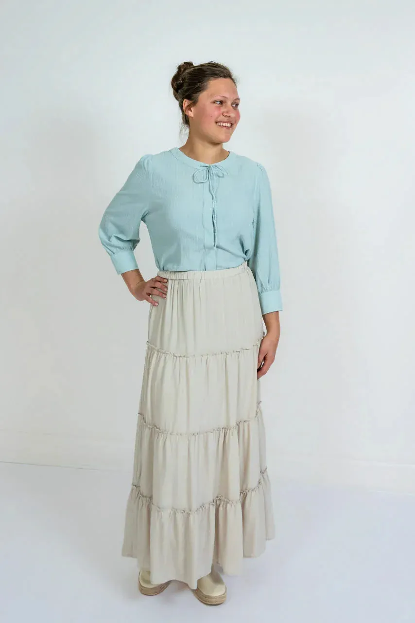 Audrey Maxi Tiered Skirt in Stone