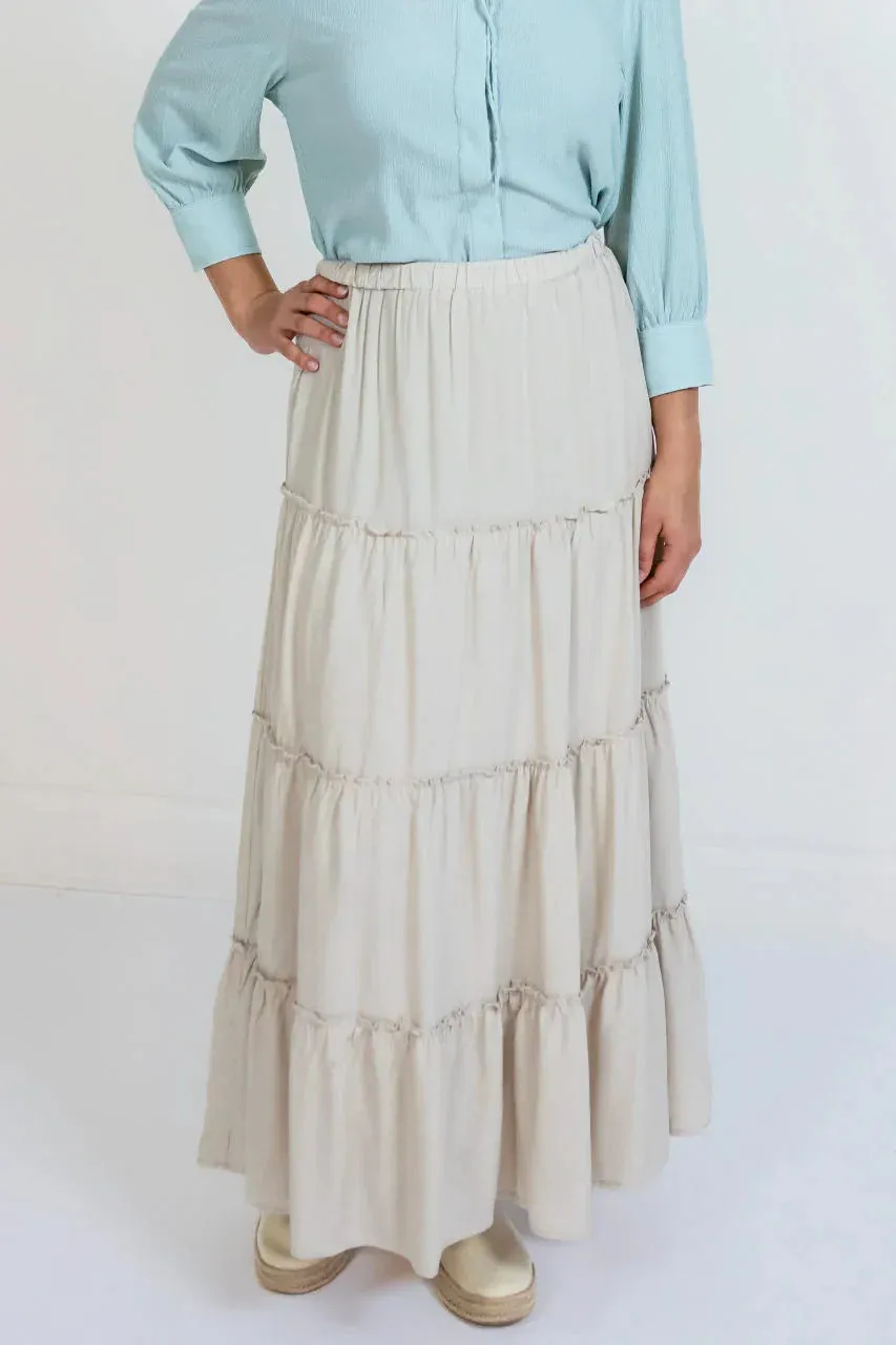 Audrey Maxi Tiered Skirt in Stone