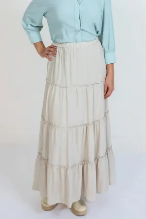 Audrey Maxi Tiered Skirt in Stone