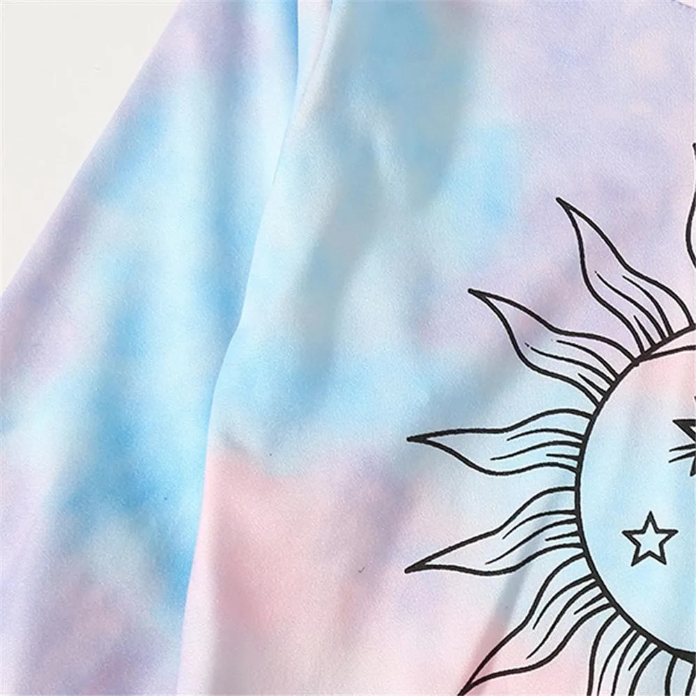 Baby Unisex Tie Dye Cartoon Printed Long Sleeve Top & Pants Bulk Baby Clothes For Sale