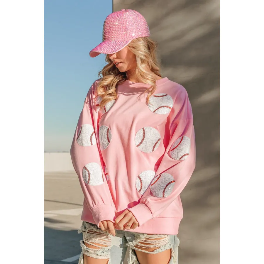 BiBi Sequin Baseball Patches French Terry Sweatshirt
