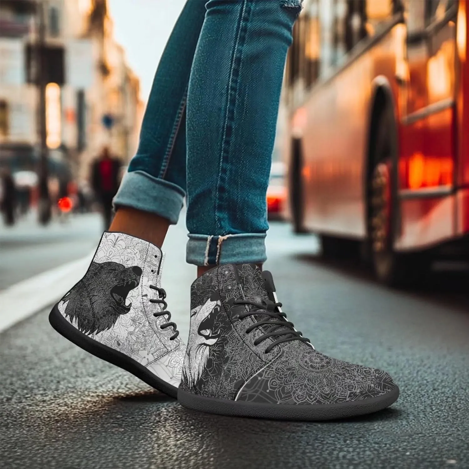 Binienty Wide Box Barefoot Shoes Men Women Wolf High Top Minimalist Ankle Boots Anti Skid Zero Drop Sole