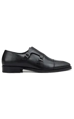 Black Plain Double Monk Strap Shoes