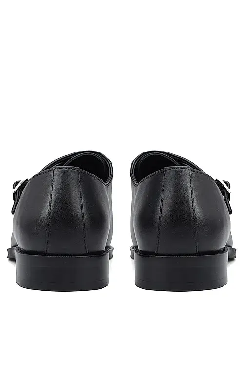 Black Plain Double Monk Strap Shoes