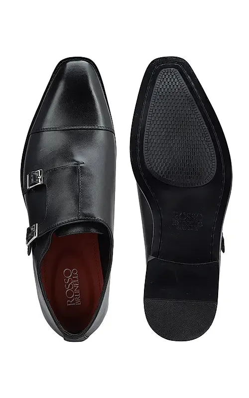 Black Plain Double Monk Strap Shoes