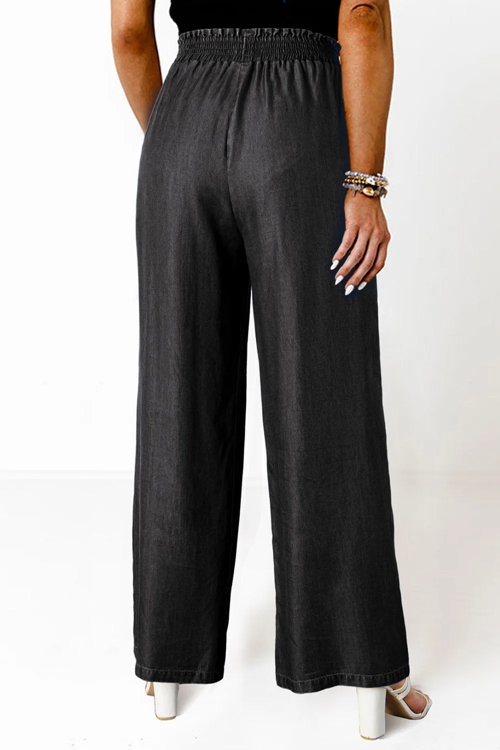 Black Smocked High Waist Wide Leg Jeans (online only)