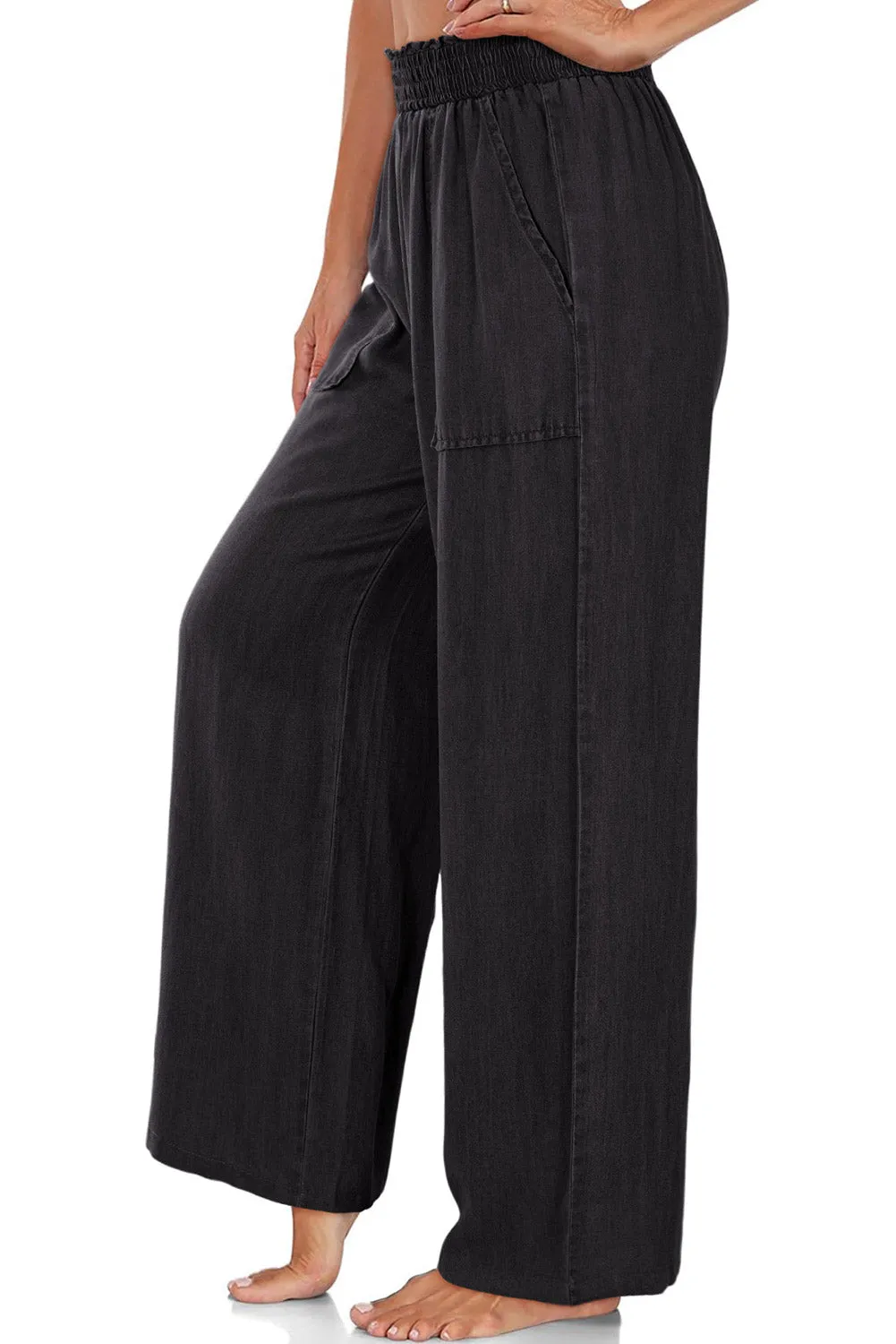 Black Smocked High Waist Wide Leg Jeans (online only)