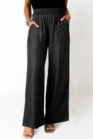 Black Smocked High Waist Wide Leg Jeans (online only)