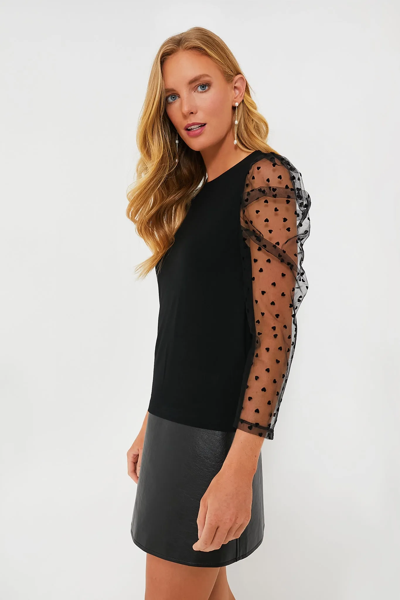 Black Tulle Sleeve Darla Blouse