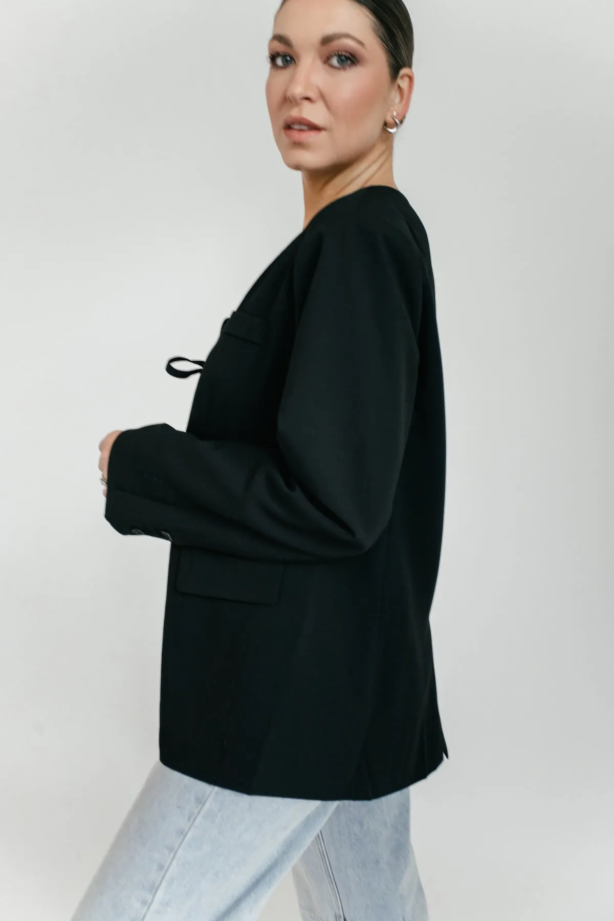 Blaine Tie Front Blazer - Black