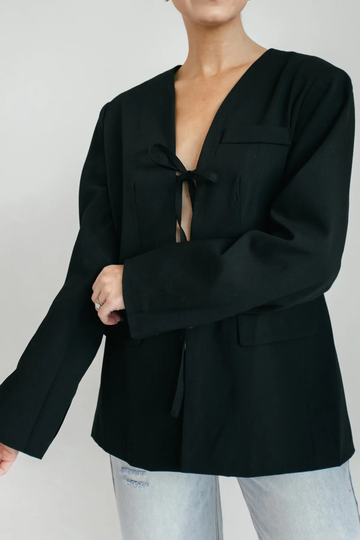 Blaine Tie Front Blazer - Black
