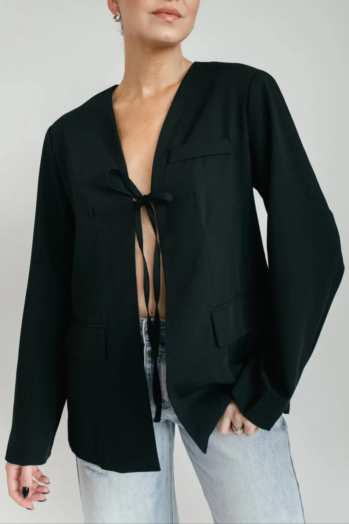 Blaine Tie Front Blazer - Black