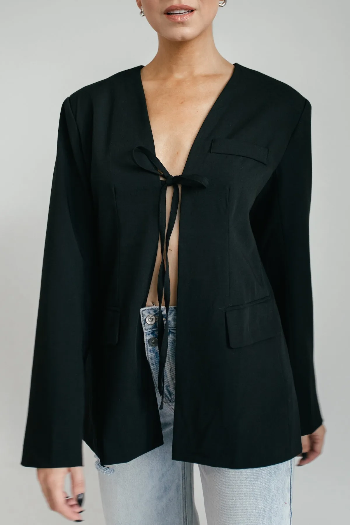 Blaine Tie Front Blazer - Black