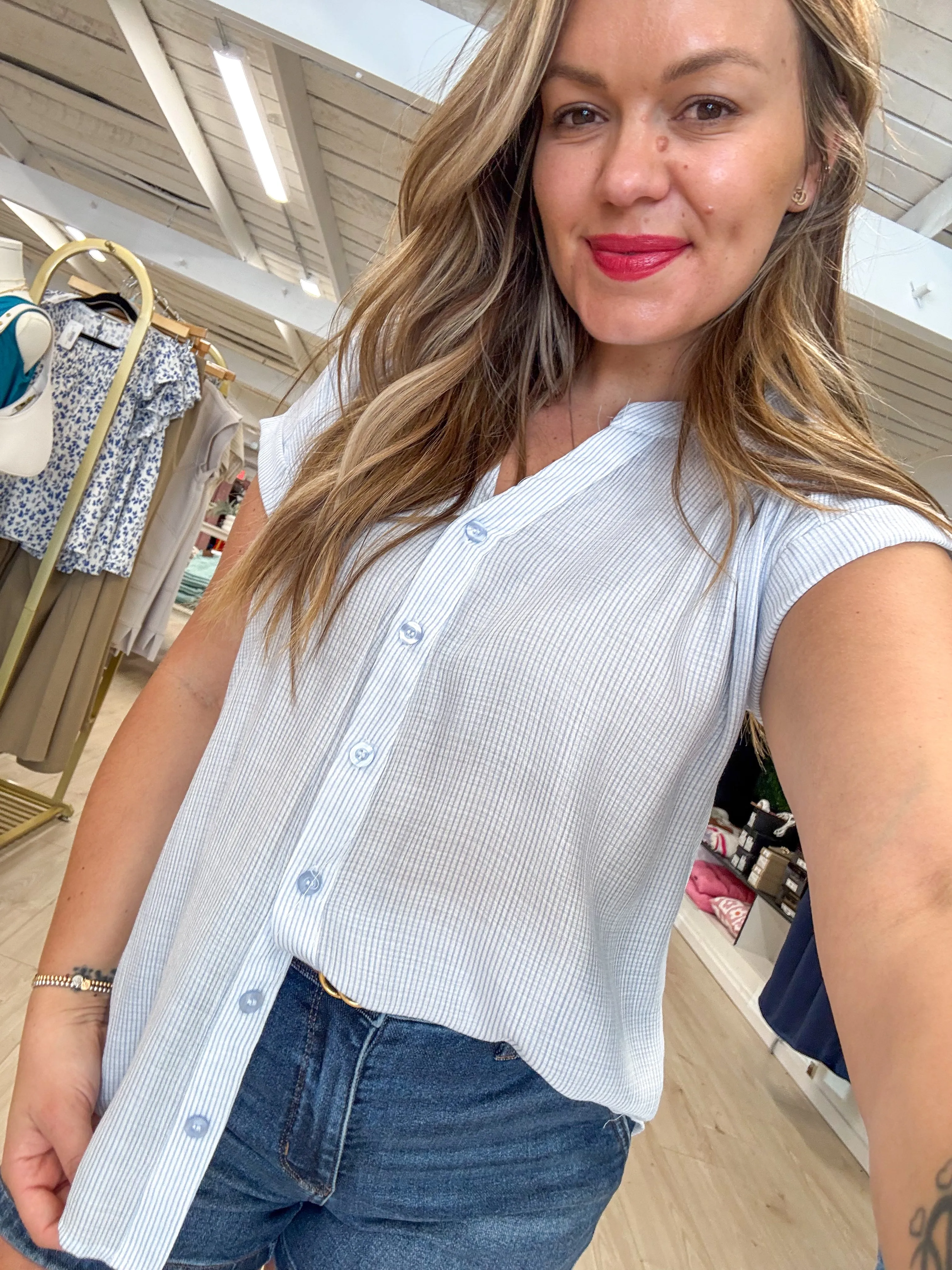 Blue Pinstripe Top