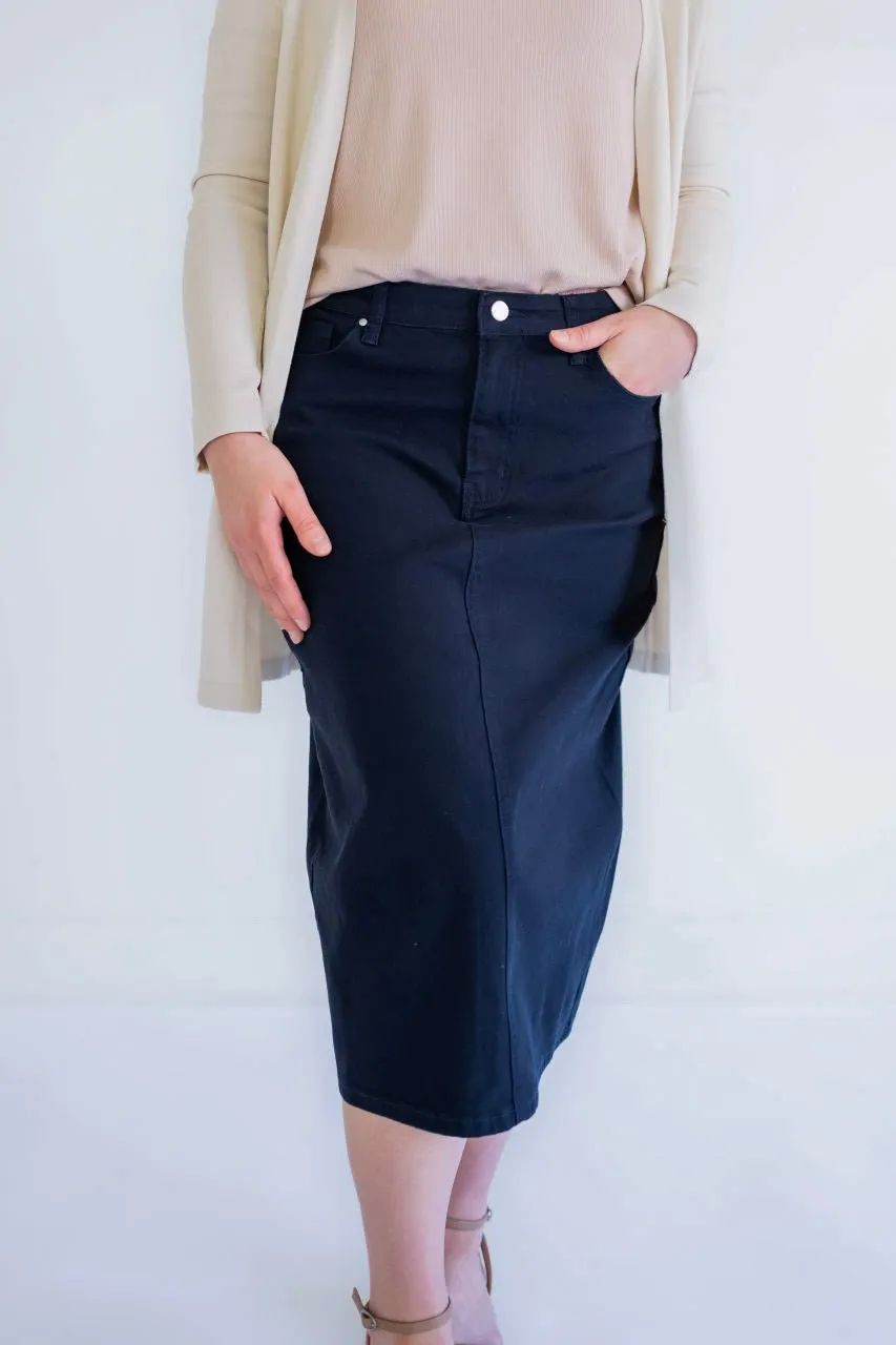 Blythe Midi Denim Skirt in Navy