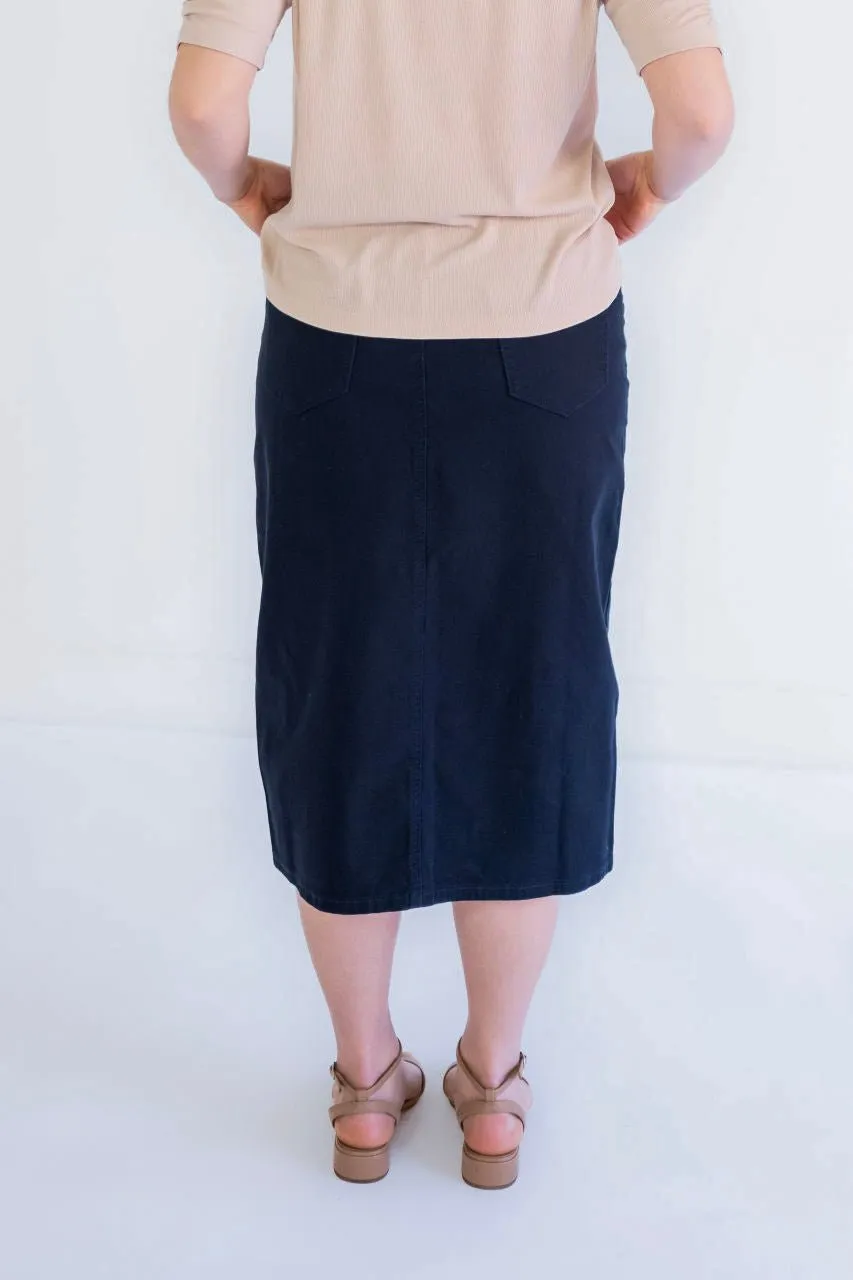 Blythe Midi Denim Skirt in Navy