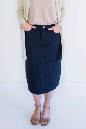 Blythe Midi Denim Skirt in Navy