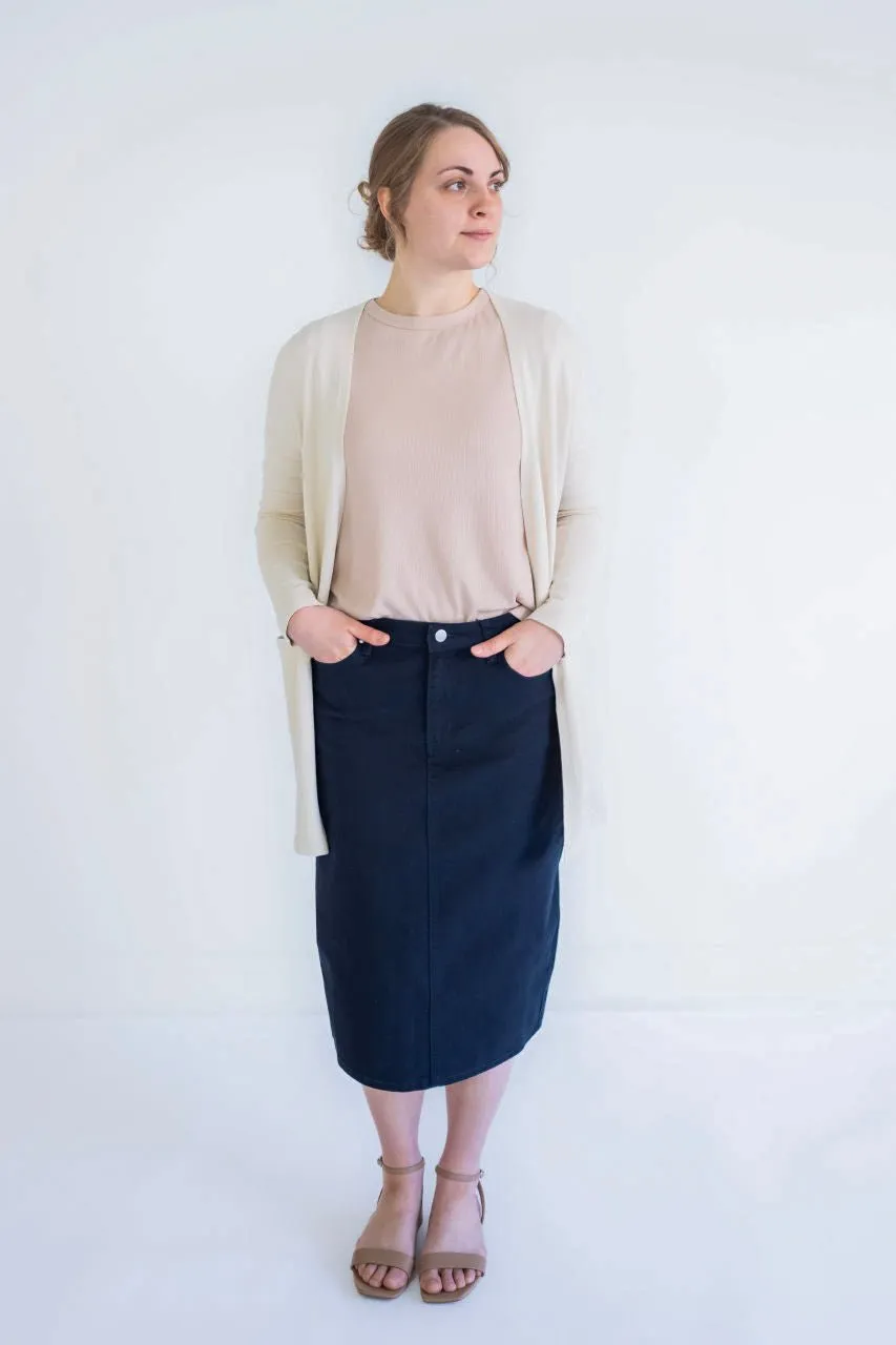 Blythe Midi Denim Skirt in Navy