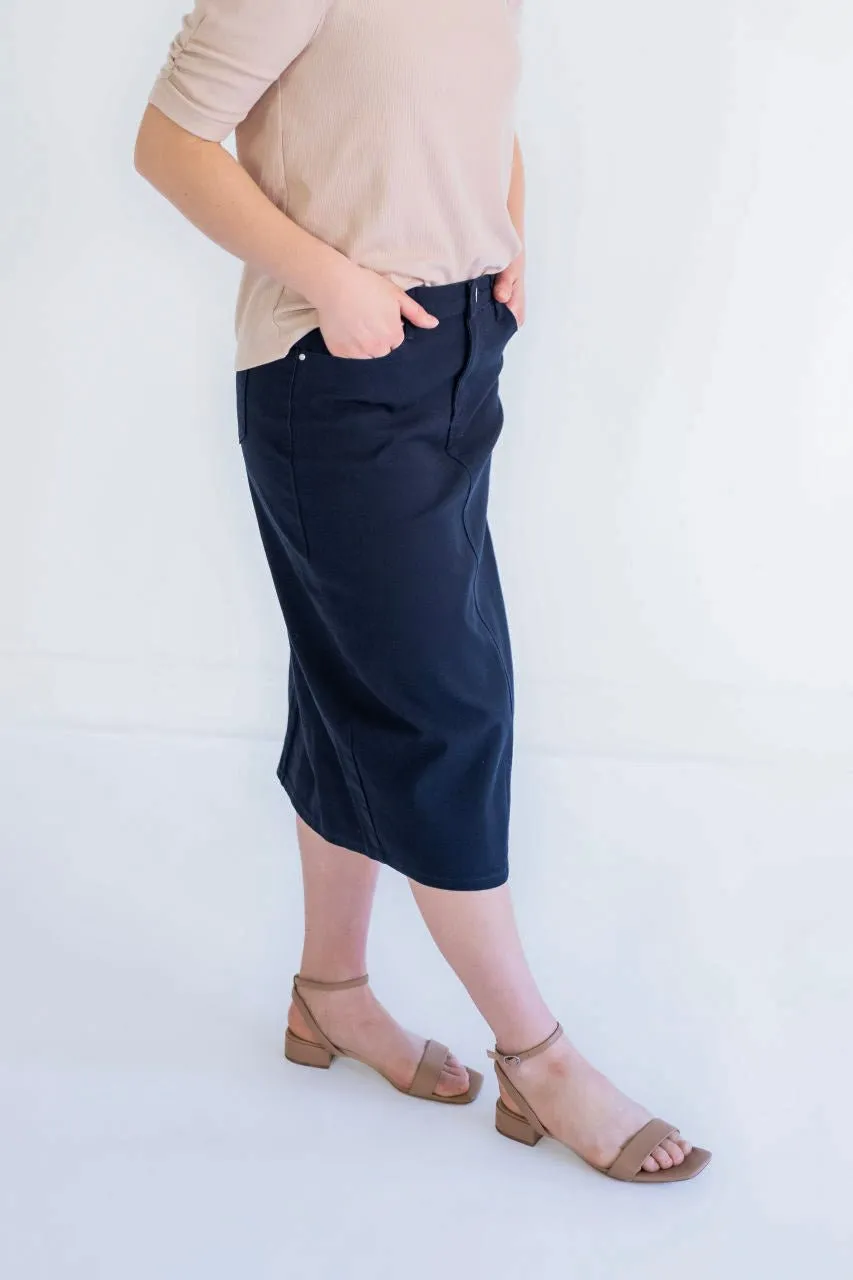 Blythe Midi Denim Skirt in Navy