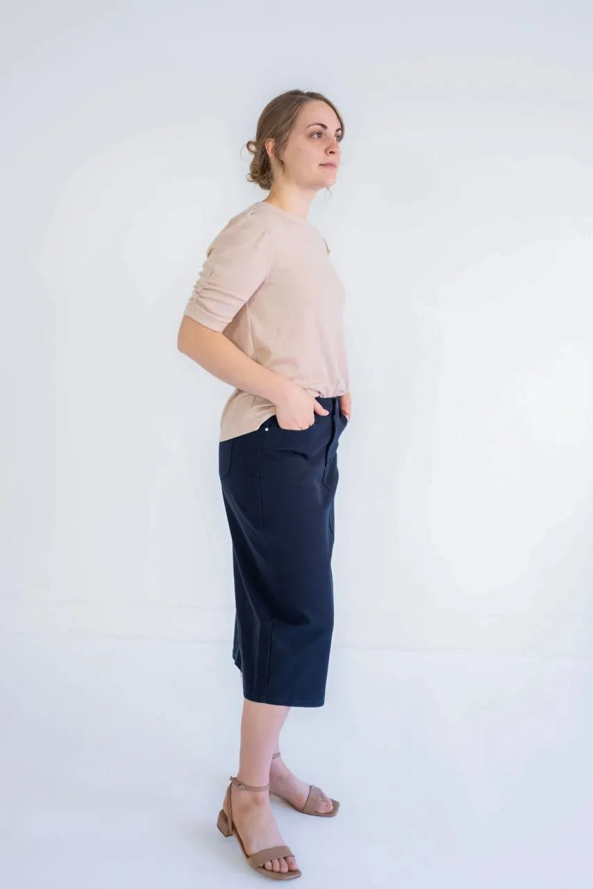 Blythe Midi Denim Skirt in Navy