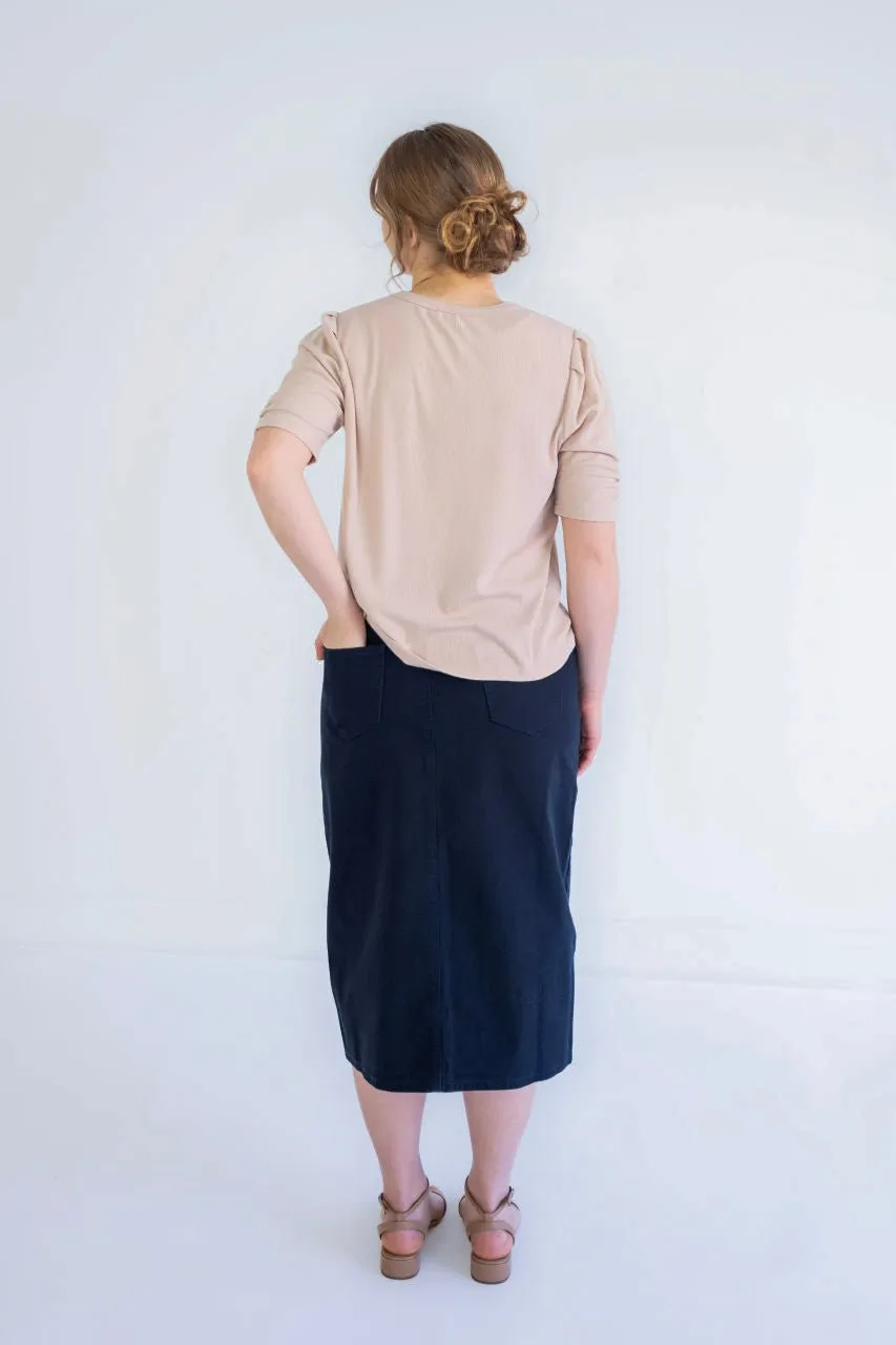 Blythe Midi Denim Skirt in Navy