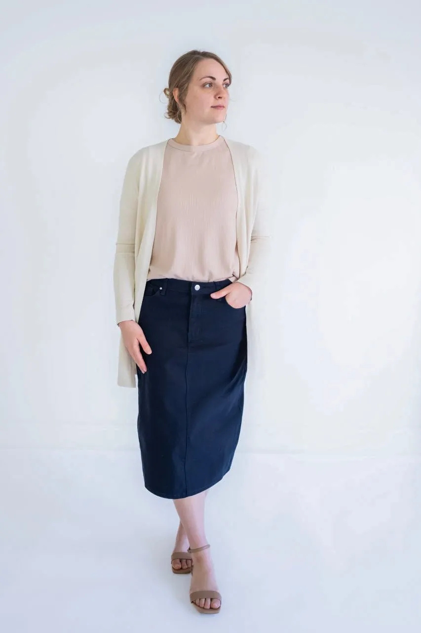 Blythe Midi Denim Skirt in Navy
