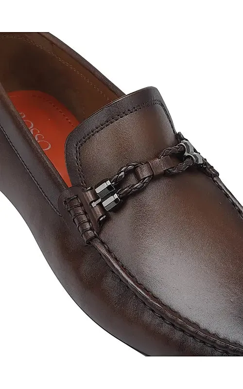 Brown Braided Leather Moccasins