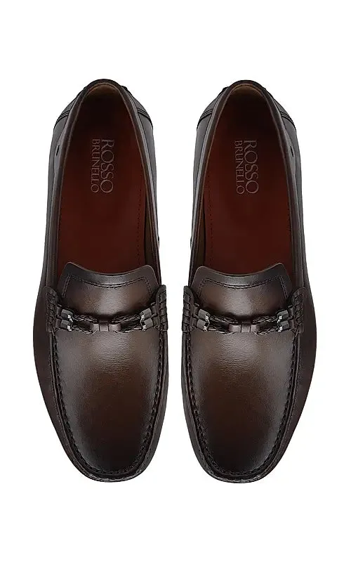 Brown Braided Leather Moccasins