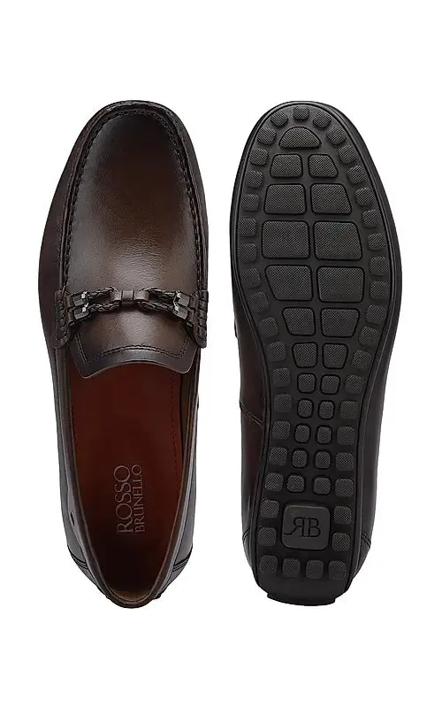 Brown Braided Leather Moccasins