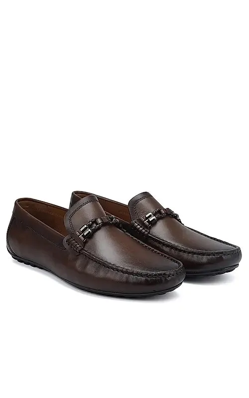 Brown Braided Leather Moccasins