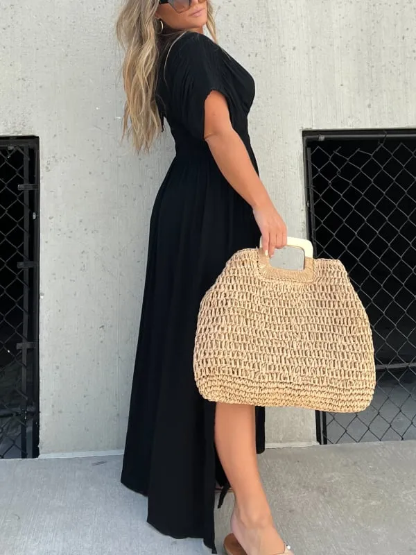 Casual style, V-neck slit ultra-long dress, showcases your elegant temperament!