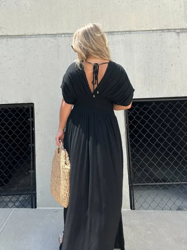 Casual style, V-neck slit ultra-long dress, showcases your elegant temperament!
