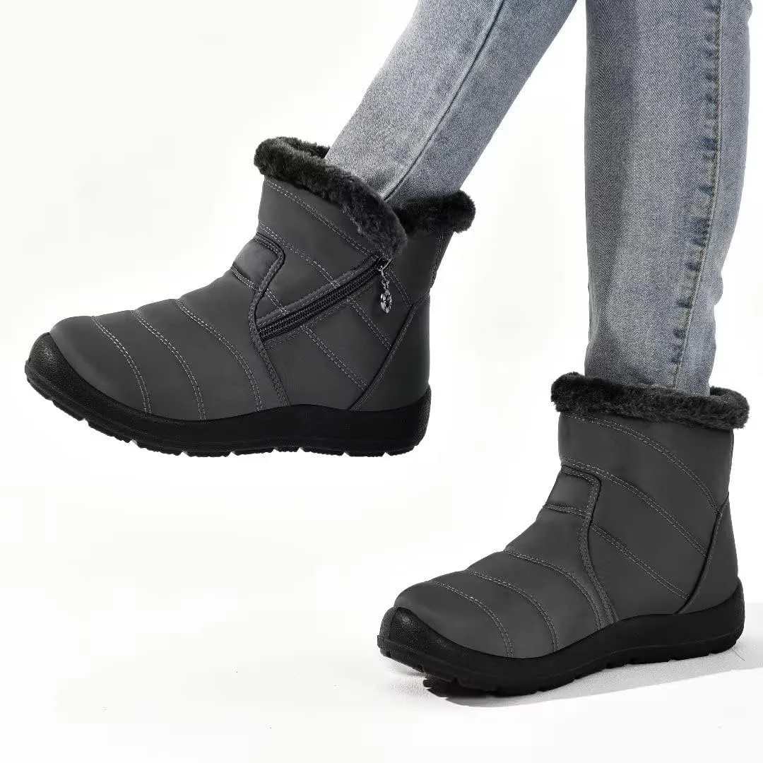 Cheval Winter Snow Zip Up Boots for Women, Fur Lined Warm Ankle Booties, Outdoor Anti-slip Waterproof Comfortable Short Boot, Botas De Invierno Para Mujert