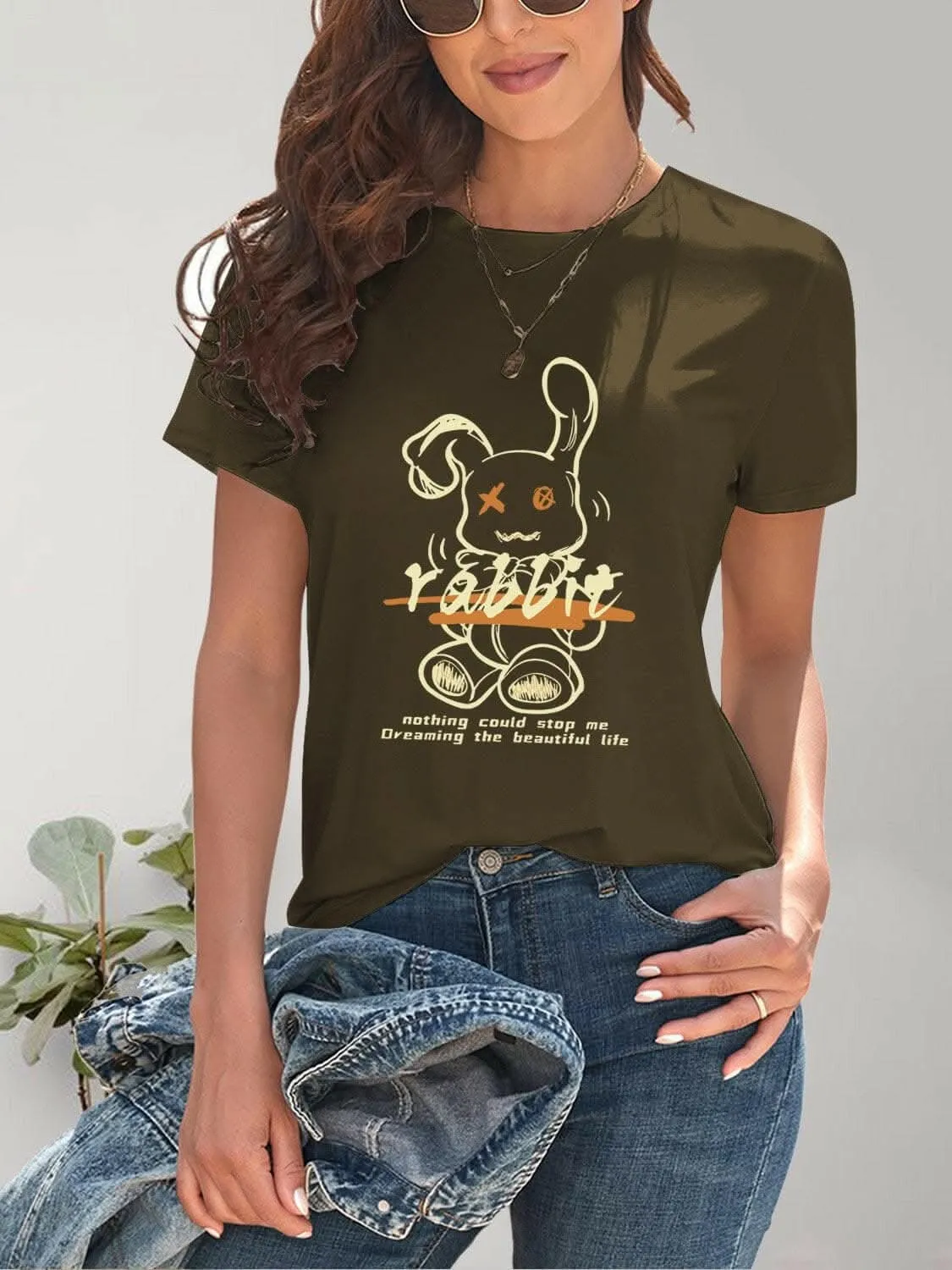 Chic rabbit graphic tee for women