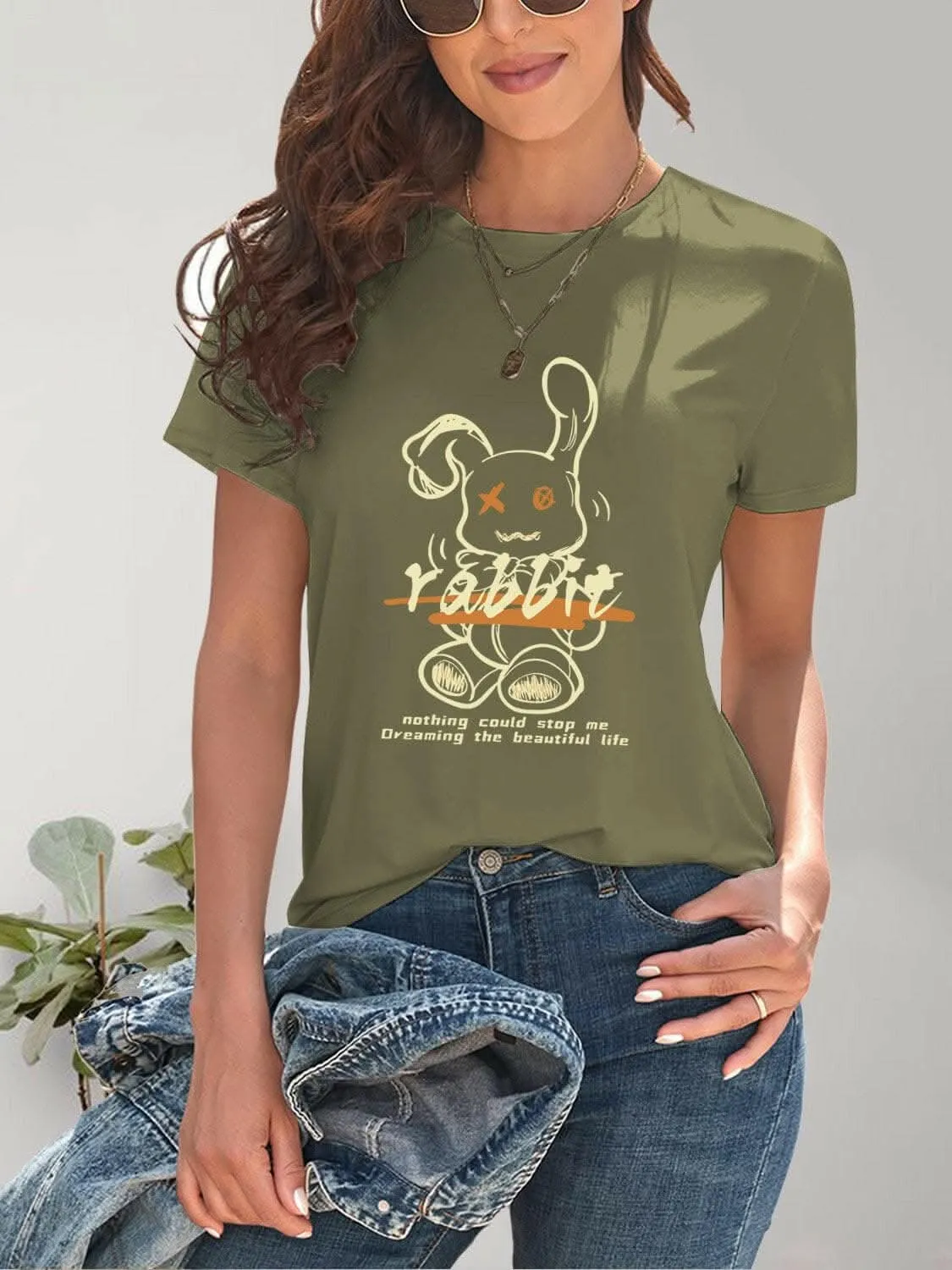 Chic rabbit graphic tee for women