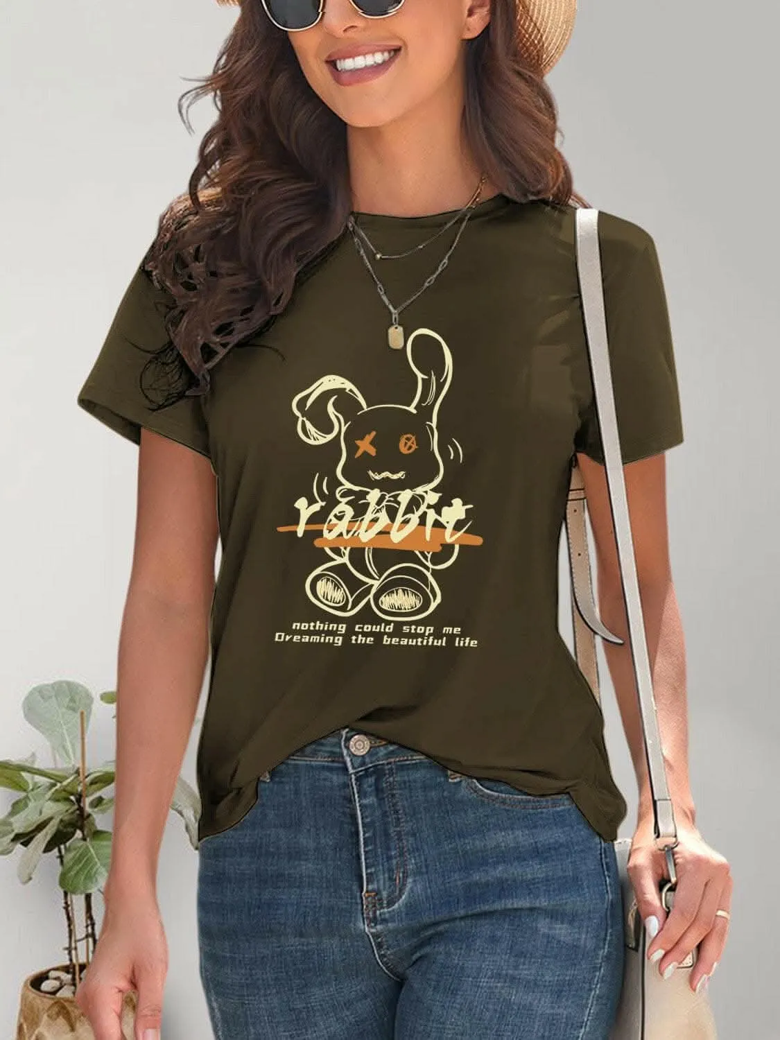 Chic rabbit graphic tee for women