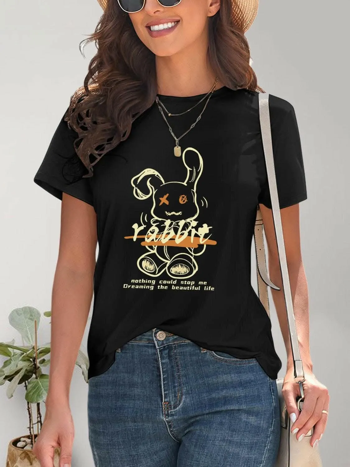 Chic rabbit graphic tee for women