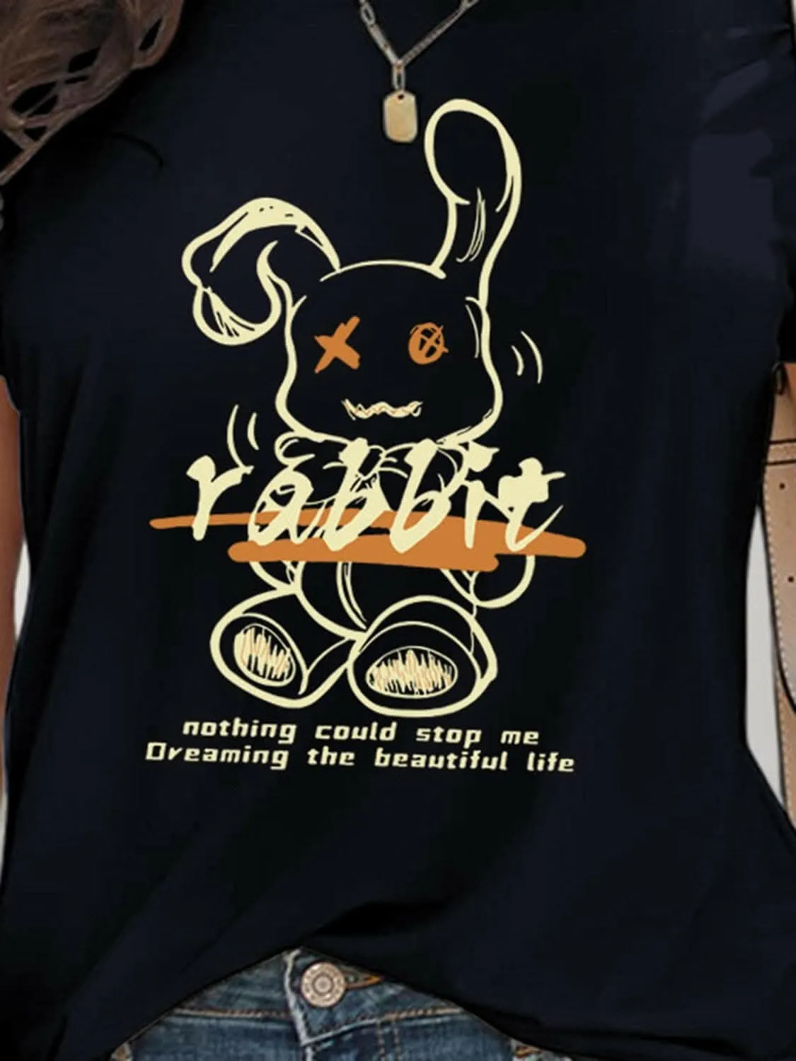 Chic rabbit graphic tee for women
