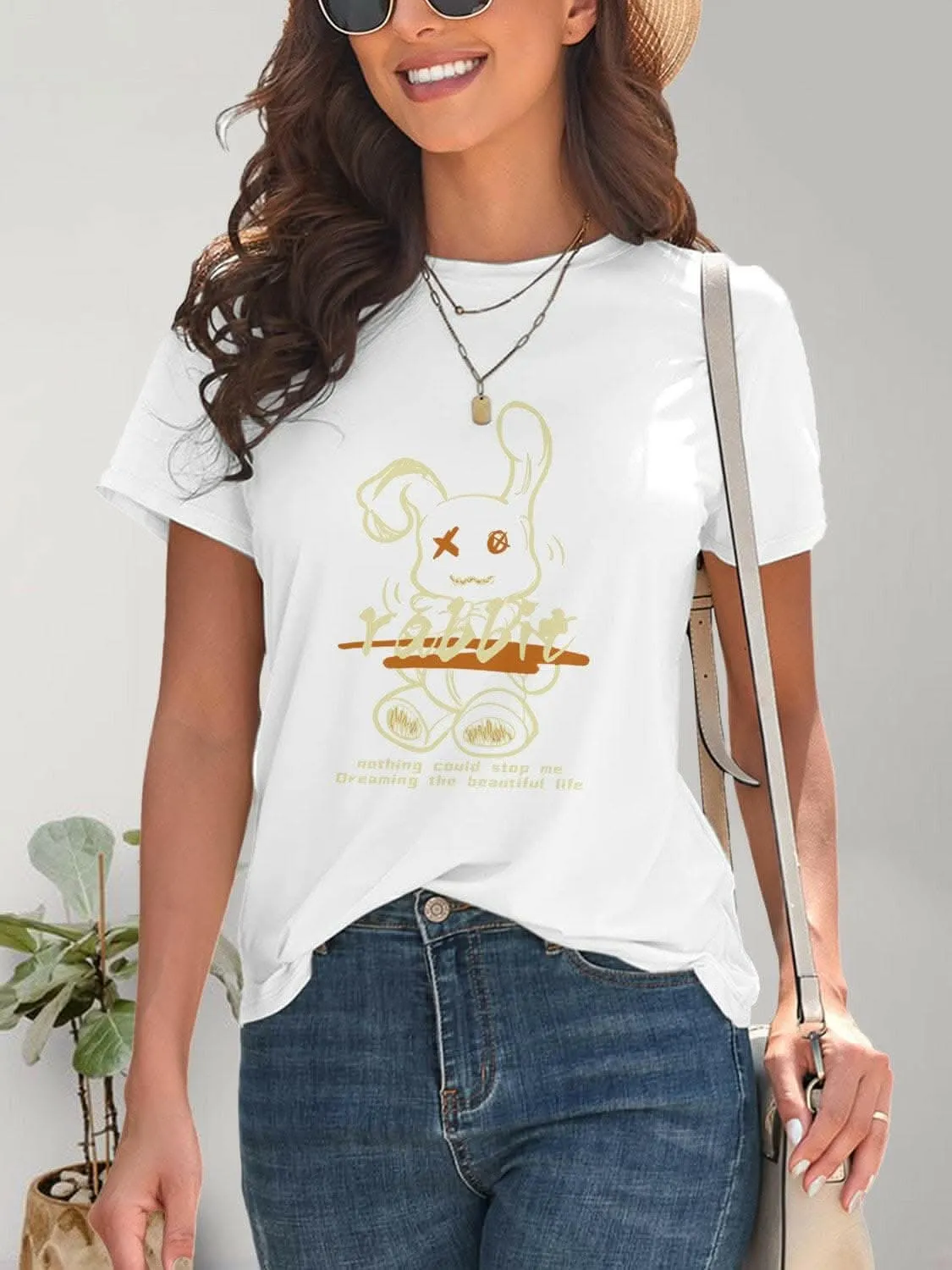 Chic rabbit graphic tee for women