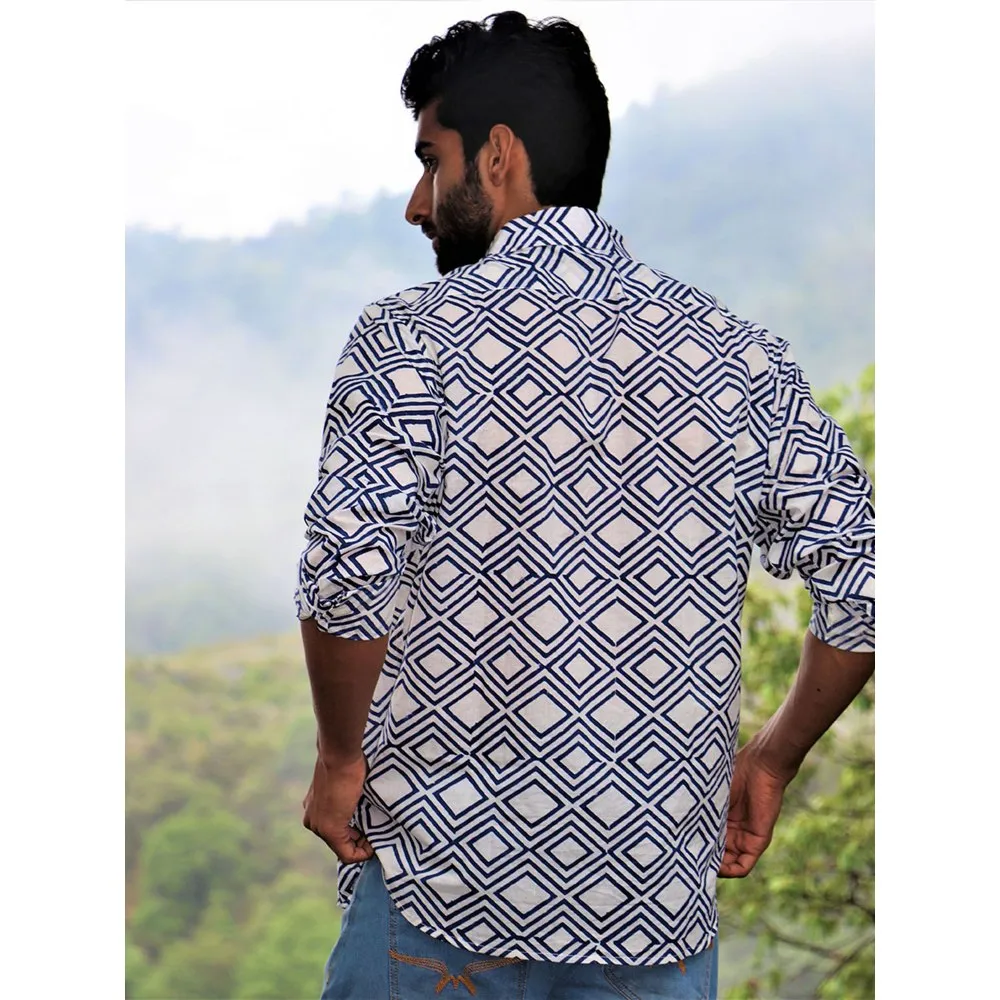 Chidiyaa Ivory Block Printed Cotton Shirt